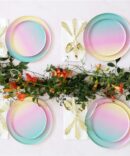 rainbow plates birthday party girls