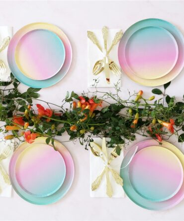 rainbow plates birthday party girls