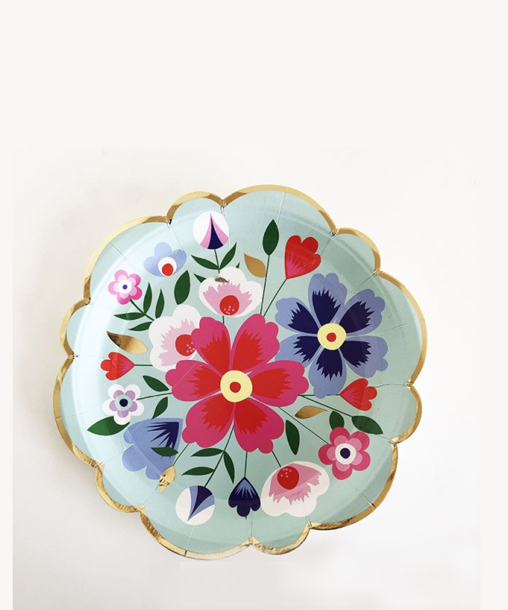 floral-9inplate green green butterfly flowers plates birthday party girls