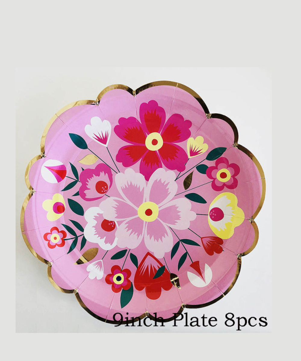 floral-9inplate pink pink butterfly flowers plates birthday party girls