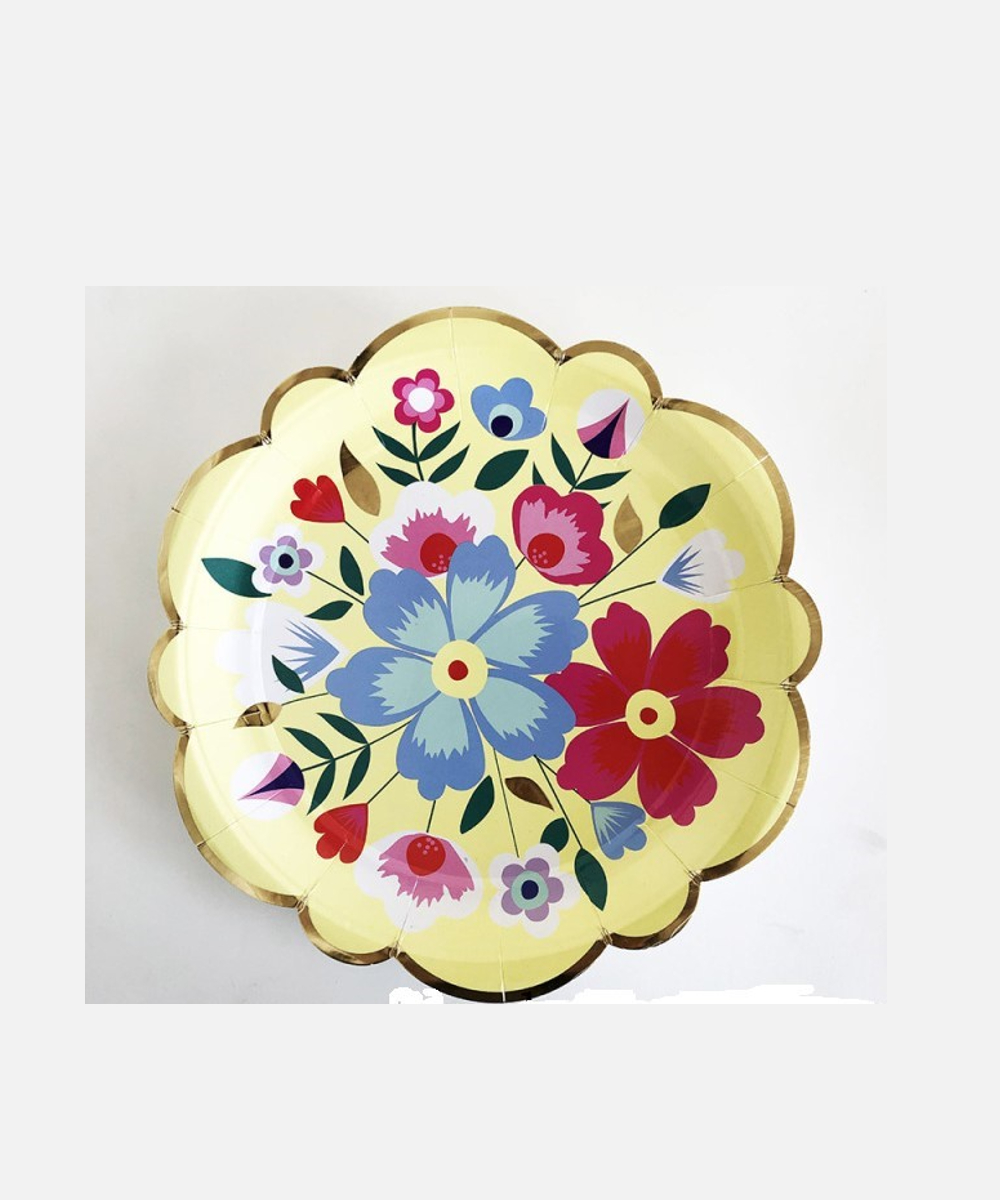 floral-9inplate yellow yellow butterfly flowers plates birthday party girls