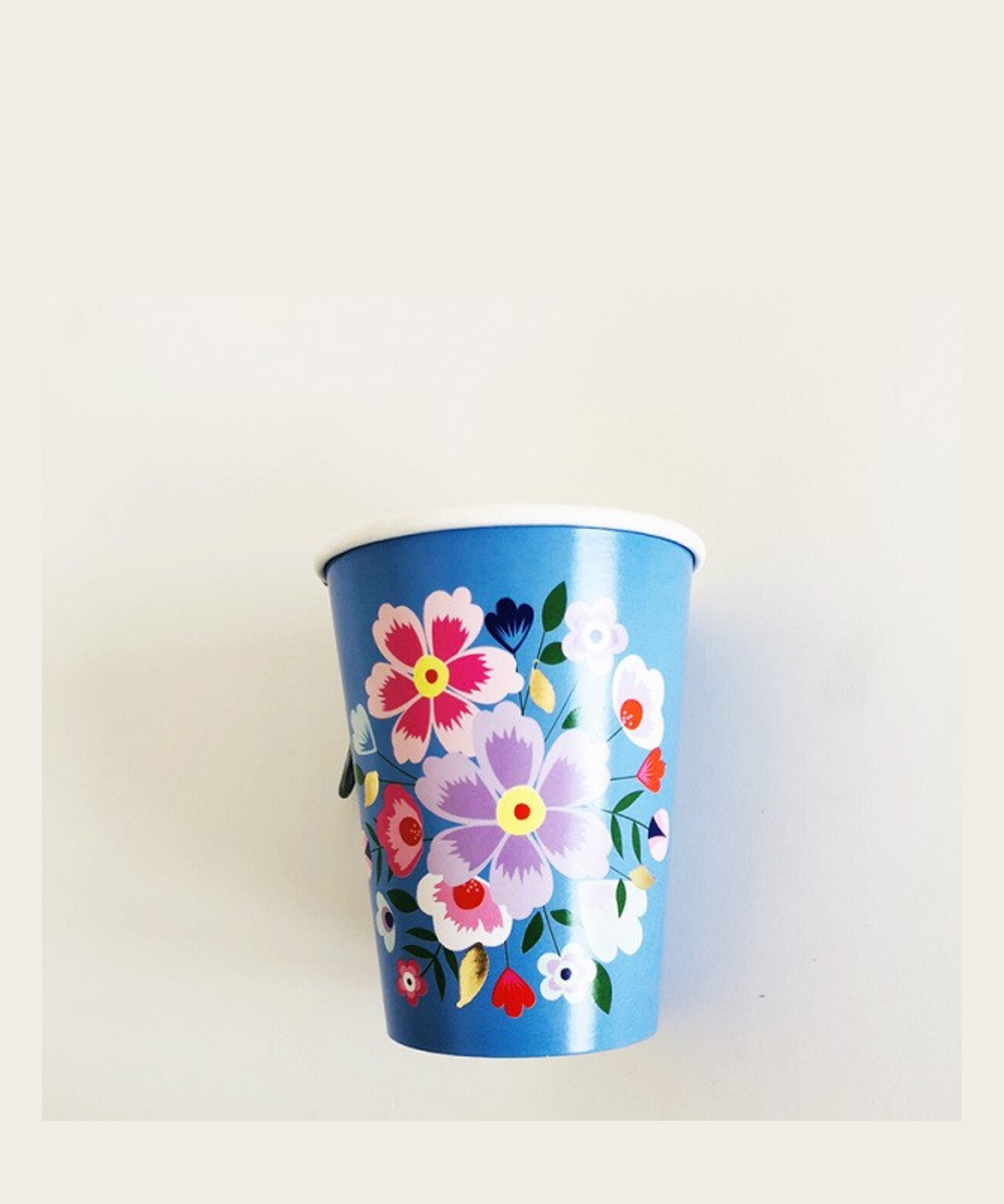 floral-cup blue blue butterfly flowers cups birthday party girls