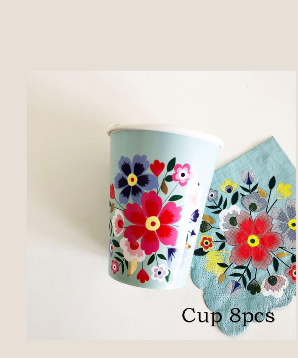 floral-cup green green butterfly flowers cups birthday party girls