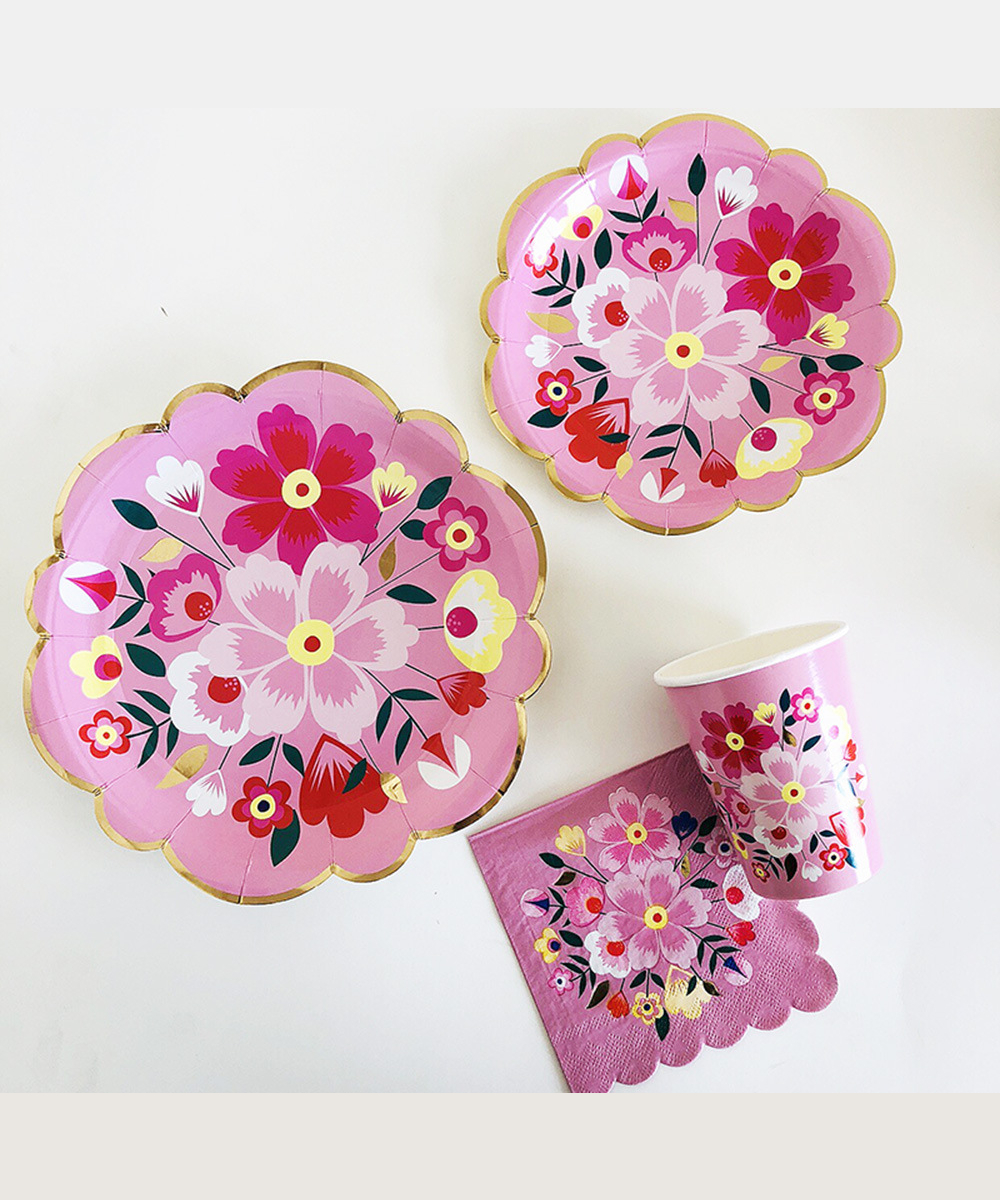 floral-tableware pink pink butterfly flowers plates cups napkins birthday party girls