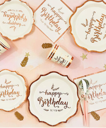 rose gold elegant plates cups napkins cutlery birthday party boys girls