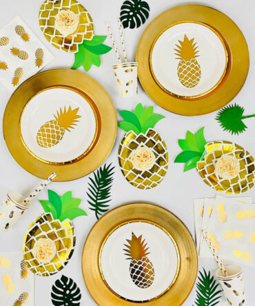 elegant gold pineapple plate birthday party girls bachelorette aloha hawaii luau summer