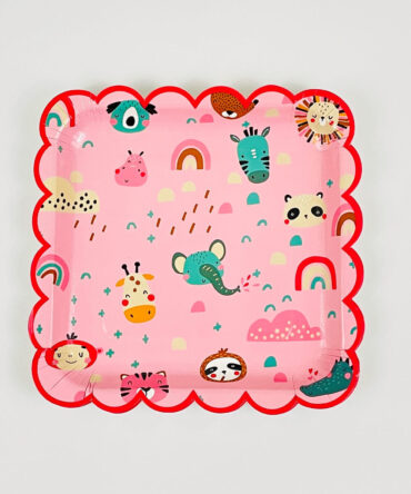 pink animals zoo plates birthday party girls boys