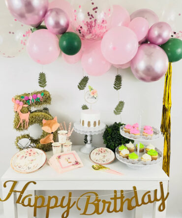 animal woodlands girl party tableware balloons