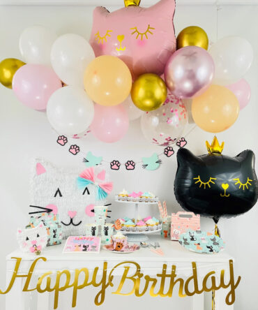 Cat birthday party girls pinata piñata tableware balloons