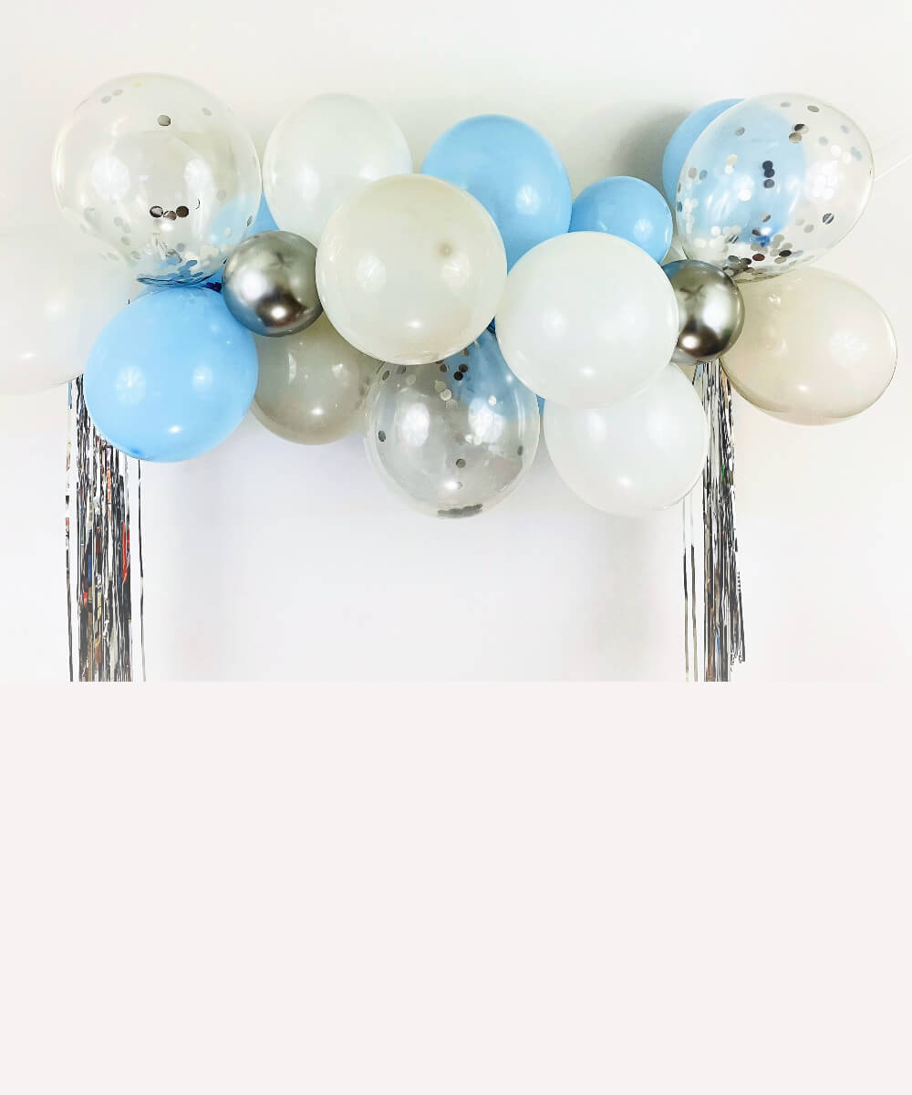 Balloon cloud blue Gender reveal party pinata piñata plates napkins tableware one year baby shower